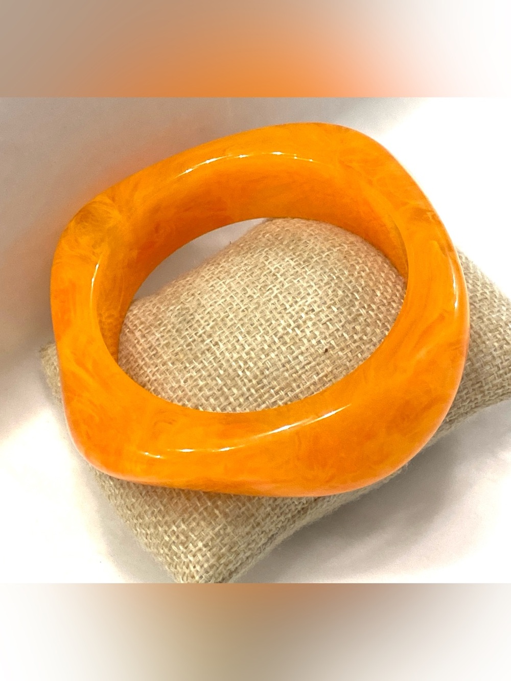 Mod Square Marbled Yellow Orange Resin Bangle Bracelet Chunky Citrine NWOT